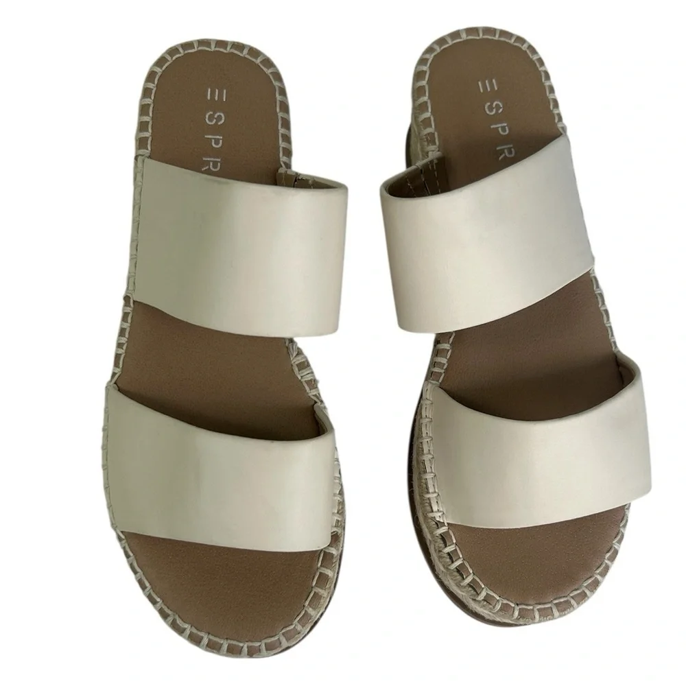 ESPRIT Katalina Off White Espadrille Platform Wedge Slide Sandals Womens SZ 7.5